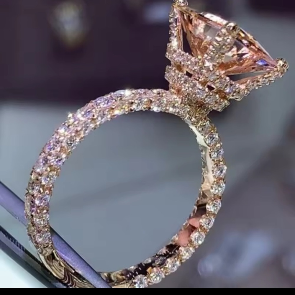 Private Label Rose Gold Morganite Halo Ring with Clear Accents